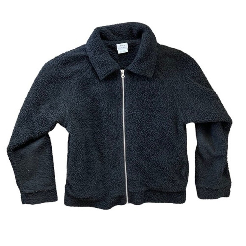 RVCA Black Ted Sherpa Jacket Full Zip Collared Pockets Plush Women's size XS